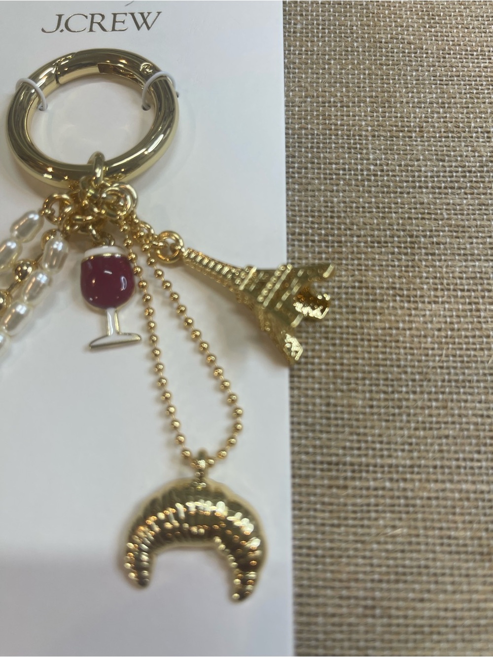 J. Crew Gold, Pearl and Pink Bead Charm Keyring - Picture 2 of 4